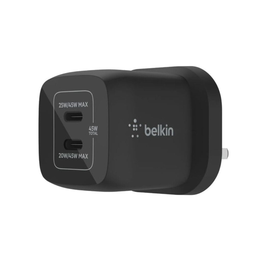 Belkin Dual 45W USB-C PD GaN fast Charger with PPS, PD 45W Max single Port. PD 25W, PD 20W Dual port